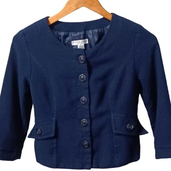 Pendleton women's 6 fatigue navy blue virgin wool jacket - Picture 2 of 7